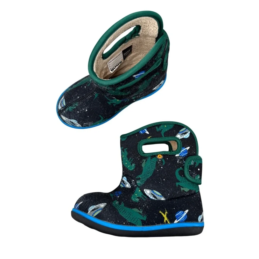 Bogs Baby Boots Dino Space Black Green Blue Waterproof Winter Snow Kids Size 9